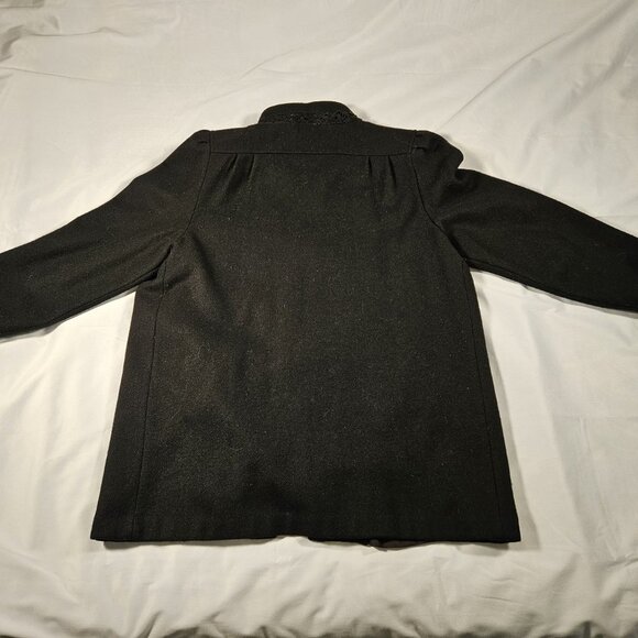 Julia Klein 3 Button Black Pea Coat with Lace Collar Vintage with Shoulder Pads - Picture 10 of 13